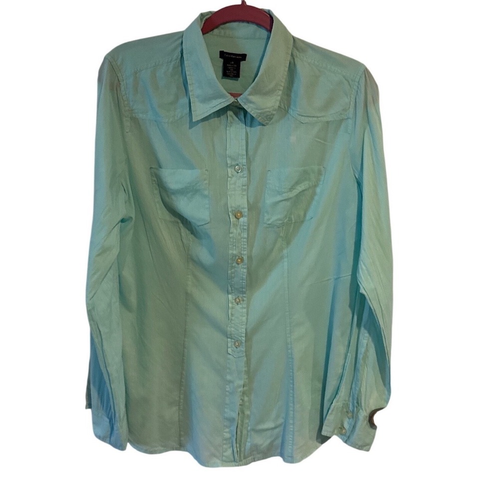 Calvin Klein Jeans Mint Green Western Button Down Coastal Shirt Womens L Preppy